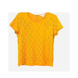 MARKET & SPRUCE CAP SLV RND NECK PULL-OVER LACE BLOUSE, WOMENS-XL-MUSTARD YELLOW